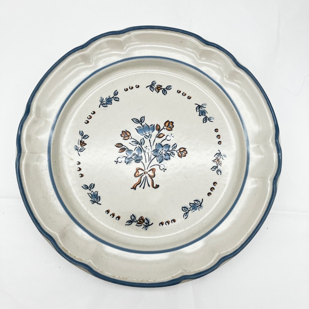 Cordella Collection Salad Plate 7.5" Blue Cream Floral Scalloped Stoneware